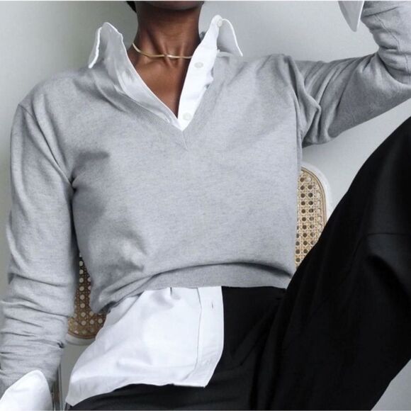 THAKOON Size XL NWT V-neck Sweater LH Light Heather Gray Lightweight Pullover - Picture 2 of 10